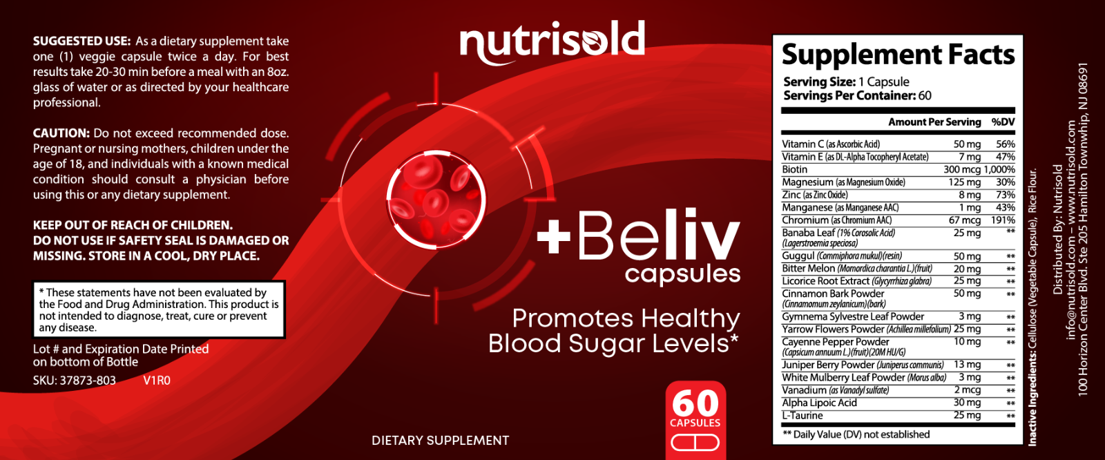 ( 1 Bottle ) BeLiv - Promotes Healthy Blood Sugar Levels -60 Capsules1