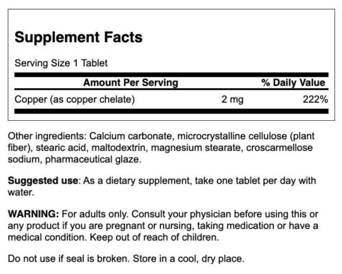 Swanson Copper Essential Trace Mineral, Organ &amp; Tissue Health, 2 mg (300 Tabs)