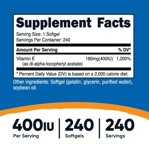 Nutricost Vitamin E 400 IU - 240 Softgel Capsules