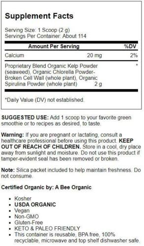 BareOrganics Organic Marine Greens Immunity Blend Powder 8 oz Pwdr