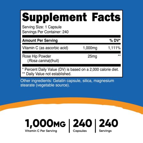 Nutricost Vitamin C with Rose Hips 1025mg, 240 Capsules
